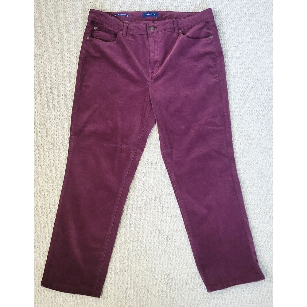 Talbots High Rise Straight Leg Corduroy Pant Womens Burgundy Size 14 PETITE